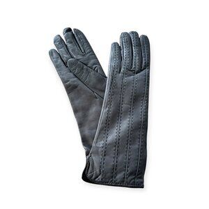 New Sermoneta Kid Leather Cashmere Lined Gloves, Medium Length, Gray, size 7.5